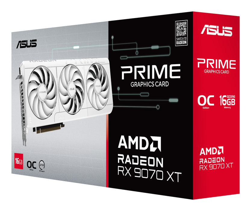 ASUS Prime -RX9070XT-O16G-WHITE, Radeon RX 9070 XT, 16 GB, GDDR6, 256 bit, 7680 x 4320 pixels, PCI Express 5.0