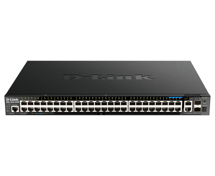 D-Link 48-Port Gigabit Stackable POE+ Smart Managed Switch with 2 x 10GBase-T & 2 x 10G SFP+, Managed, L3, Gigabit Ethernet (10/100/1000), Power over Ethernet (PoE), Rack mounting, 1U