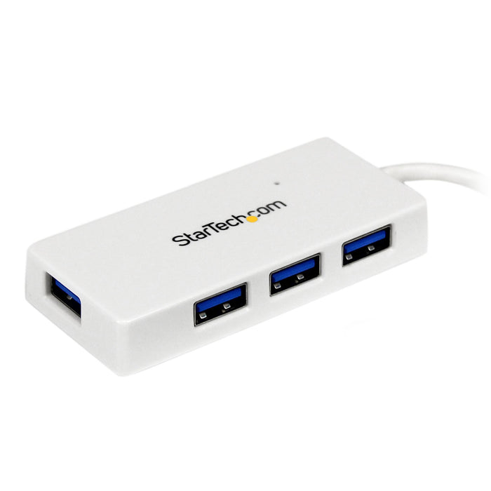 StarTech.com Portable 4 Port SuperSpeed Mini USB 3.0 Hub - White~Portable 4 Port SuperSpeed Mini USB 3.0 Hub - 5Gbps - White, USB 3.2 Gen 1 (3.1 Gen 1) Type-A, USB 3.2 Gen 1 (3.1 Gen 1) Type-A, 5000 Mbit/s, White, Plastic, Power