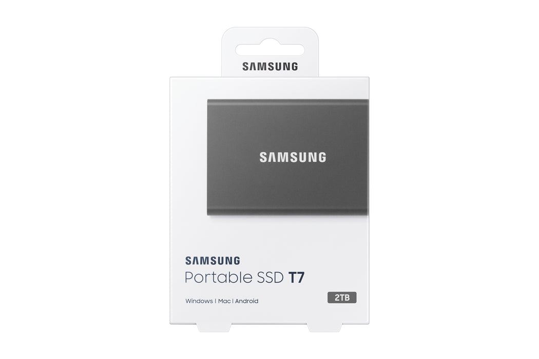 Samsung Portable SSD T7, 2 TB, USB Type-C, 3.2 Gen 2 (3.1 Gen 2), 1050 MB/s, Password protection, Grey