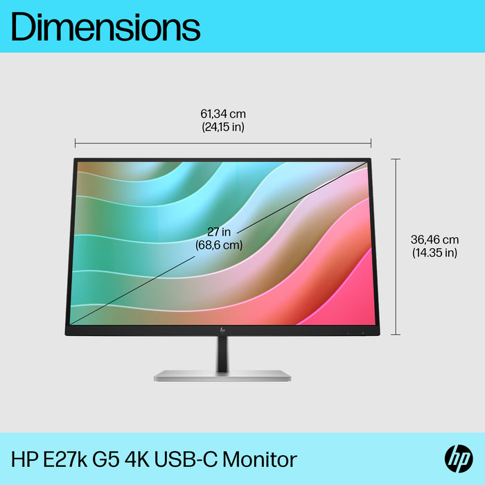 HP E-Series E27k G5 4K USB-C Monitor, 68.6 cm (27"), 3840 x 2160 pixels, 4K Ultra HD, LCD, 5 ms, Black, Silver
