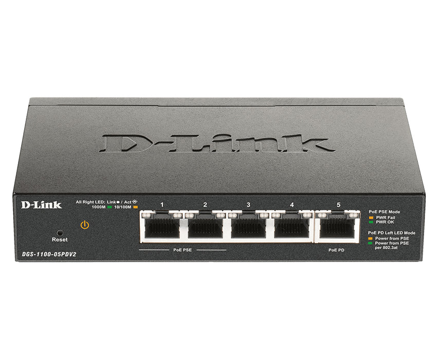 D-Link 5-Port Gigabit PoE Smart Managed Switch with 1 PD port, Managed, Gigabit Ethernet (10/100/1000), Full duplex, Power over Ethernet (PoE)