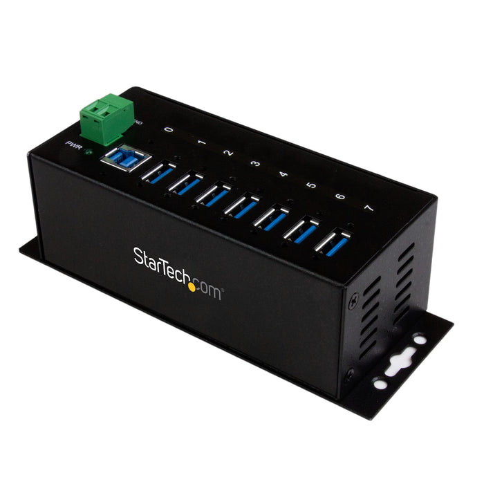 StarTech 7-Port USB 3.0 Hub - 5Gbps - Metal Industrial USB-A Hub with ESD Protection & 350W Surge Protection - Din Rail, Wall or Desk Mountable - TAA Compliant USB Expander Hub (ST7300USBME)