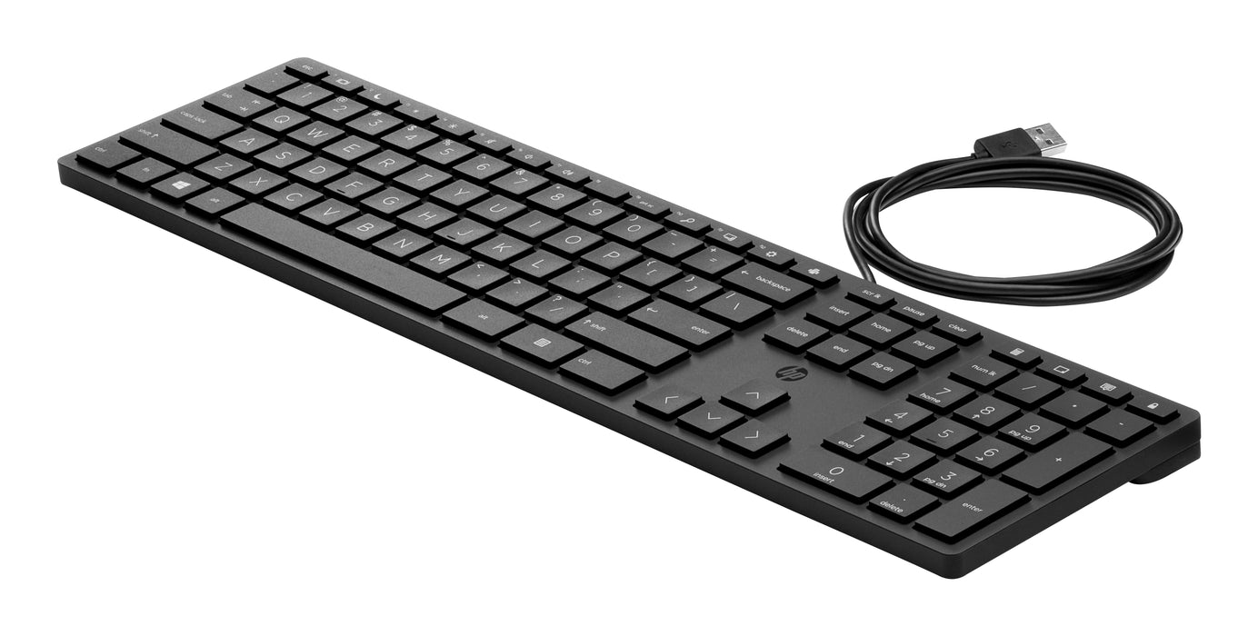 HP Wired Desktop 320K Keyboard, Full-size (100%), Wired, USB, Black
