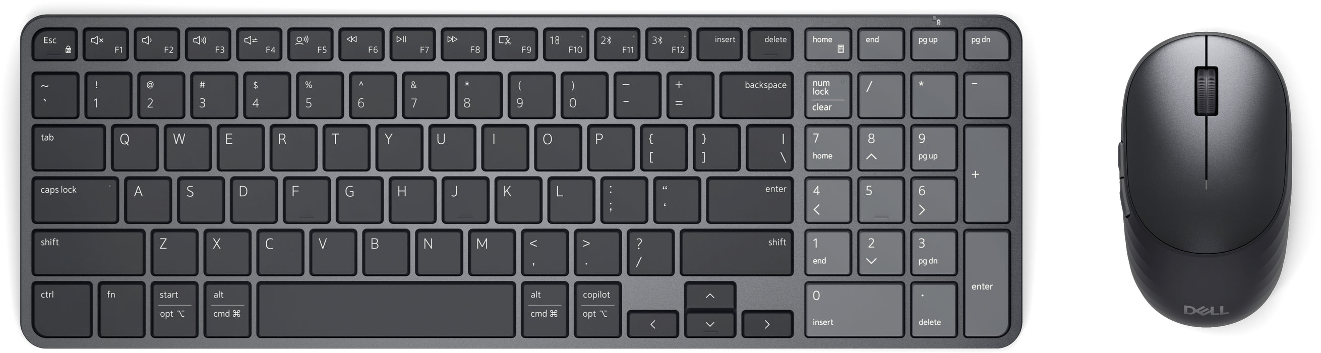 DELL Pro 7 KM746, Wireless, RF Wireless + Bluetooth, Scissor key switch, QWERTY, Graphite, Mouse included