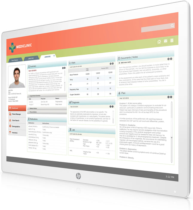 HP Healthcare Edition HC241p Clinical Review Monitor, 61 cm (24"), 1920 x 1200 pixels, WUXGA, LED, 14 ms, White