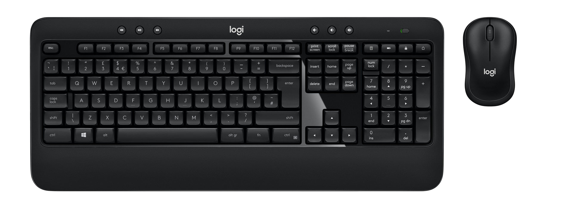 Logitech ADVANCED Combo Wireless Keyboard and Mouse, Full-size (100%), Wired, USB, QWERTY, Black, Mouse included