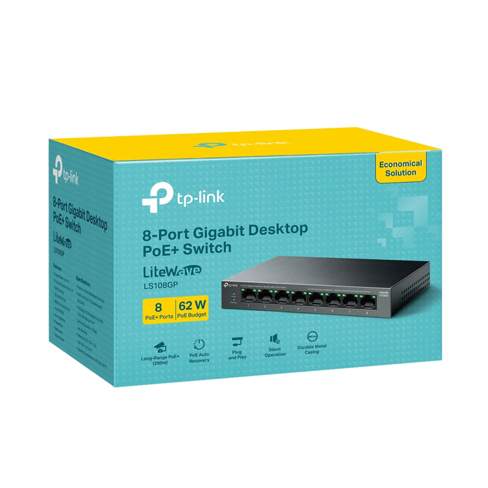 TP-Link LiteWave 8-Port Gigabit Desktop Switch with 8-Port PoE+, Unmanaged, Gigabit Ethernet (10/100/1000), Power over Ethernet (PoE)