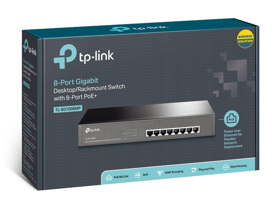TP-Link TL-SG1008MP, Unmanaged, Gigabit Ethernet (10/100/1000), Power over Ethernet (PoE), Rack mounting