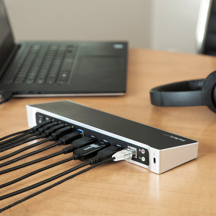 StarTech.com Triple-Monitor USB 3.0 Docking Station - 1x HDMI - 2x DisplayPort, Wired, USB 3.2 Gen 1 (3.1 Gen 1) Type-A, 3.5 mm, USB Type-A, 10,100,1000 Mbit/s, IEEE 802.3, IEEE 802.3ab, IEEE 802.3u