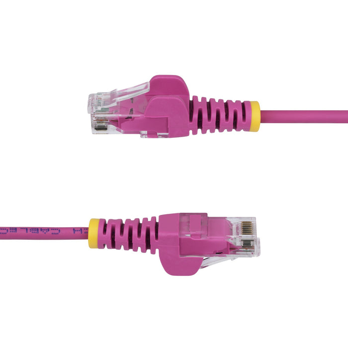 StarTech.com 50cm Pink Slim CAT6 Ethernet Cable, Snagless, 100W PoE, UTP, LSZH, 28AWG Pure Bare Copper Wire, Slim RJ45 Network Patch Cord w/Strain Reliefs, Individually Tested, 0.5 m, Cat6, U/UTP (UTP), RJ-45, RJ-45, Pink