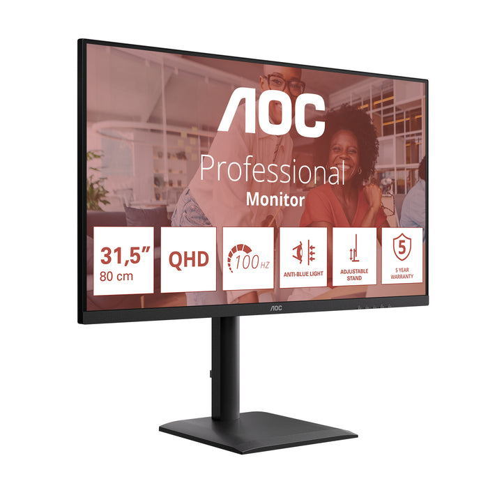 AOC E4 Q32E4U, 80 cm (31.5"), 2560 x 1440 pixels, Quad HD, LED, 4 ms, Black