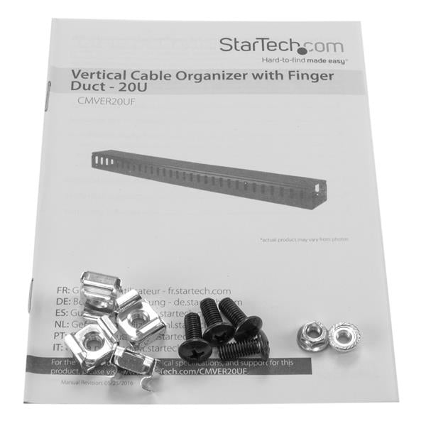 StarTech.com Vertical Cable Organizer with Finger Ducts - 20U - 3 ft., Cable management panel, Plastic, Steel, Black, 1 pc(s), 2.3 kg