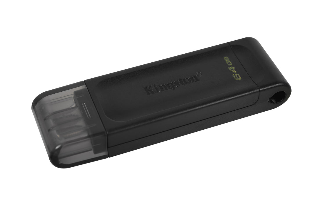 Kingston Technology DataTraveler 64GB USB-C 3.2 Gen 1 70, 64 GB, USB Type-C, 3.2 Gen 1 (3.1 Gen 1), Cap, 7 g, Black