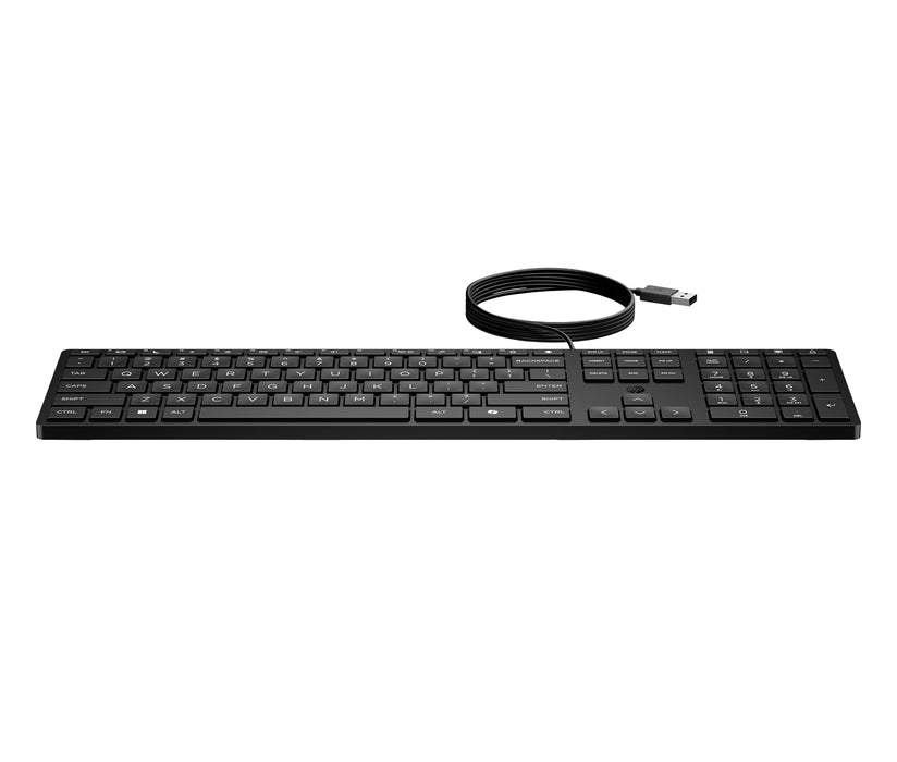 HP Wired Desktop 320K Keyboard, Full-size (100%), Wired, USB, Membrane, Black