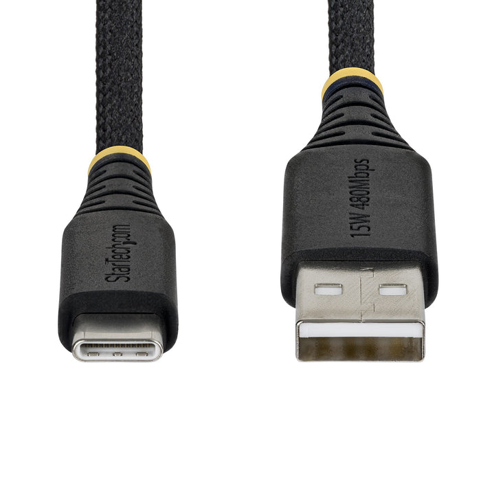 StarTech.com 30cm (1ft) USB-A to USB-C Fast Charging Cable, 15W 3A, Dual-Layer Braided Nylon/TPE Jacket, Durable USB-A to Type C Charger Cord, USB A to USB C Cable, 0.3 m, USB A, USB C, USB 2.0, 0.48 Gbit/s, Black
