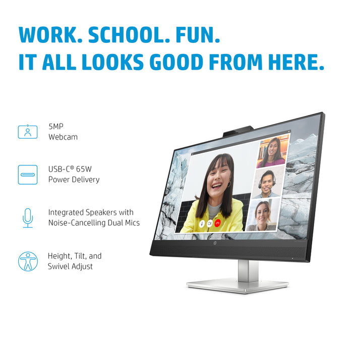 HP E-Series E27m G4 QHD USB-C Conferencing Monitor, 68.6 cm (27"), 2560 x 1440 pixels, Quad HD, LCD, 5 ms, Black