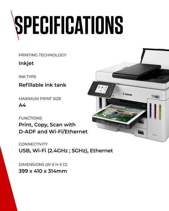 Canon MAXIFY GX7150, Inkjet, Colour printing, 600 x 1200 DPI, A4, Direct printing, Black, White