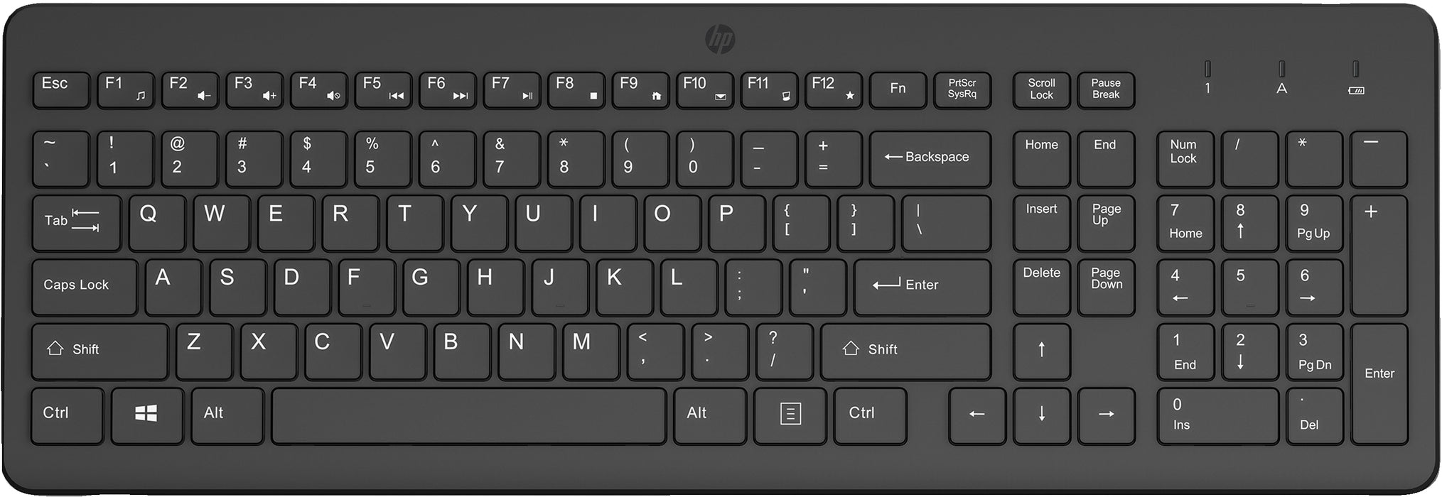 HP 225 Wireless Keyboard, Full-size (100%), Wireless, RF Wireless, Black