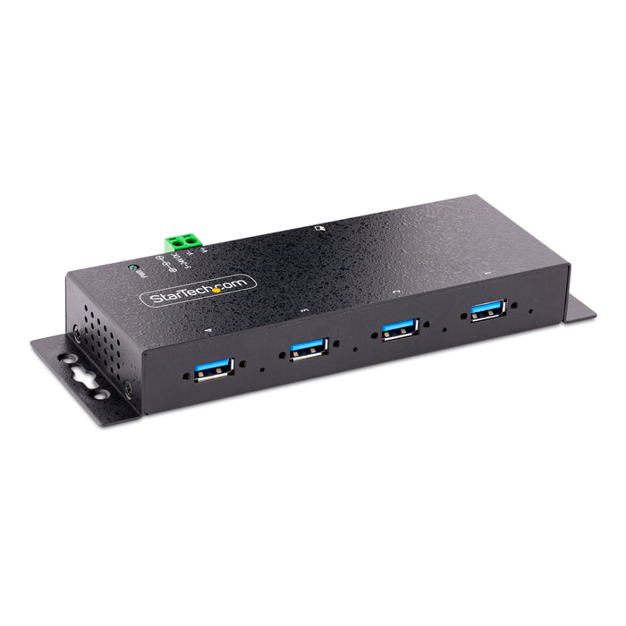 StarTech.com 4-Port USB 3.0 Hub - 5Gbps - Metal Industrial USB-A Hub - Wall or Desk Mountable USB Data Hub - TAA Compliant USB Expander Hub, USB 3.2 Gen 1 (3.1 Gen 1) Type-B, USB 3.2 Gen 1 (3.1 Gen 1) Type-A, 5000 Mbit/s, Black, Steel, Power, USB
