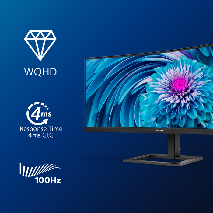 Philips E Line 346E2CUAE/00, 86.4 cm (34"), 3440 x 1440 pixels, Wide Quad HD+, LCD, 4 ms, Black