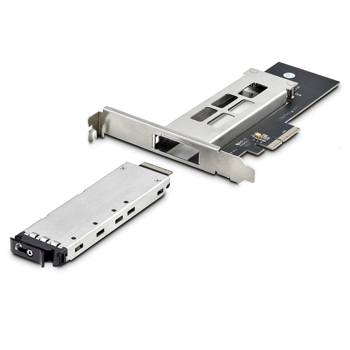 StarTech.com M.2 NVMe SSD to PCIe x4 Mobile Rack/Backplane with Removable Tray for PCI Express Expansion Slot, Tool-less Installation, PCIe 4.0/3.0 Hot-Swap Drive Bay, Key Lock - 2 Keys Included, PCIe, M.2, PCIe 4.0, Black, Silver, PC, 10000 h