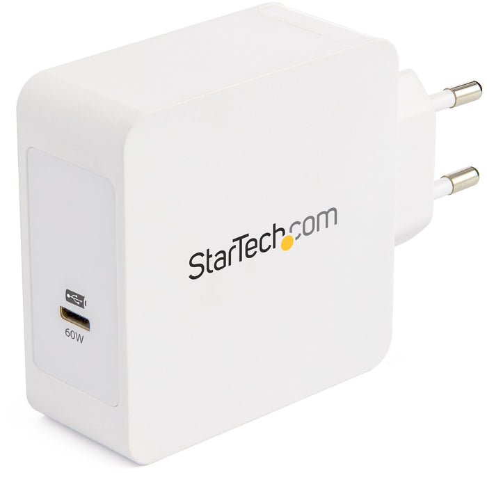 StarTech.com USB C Wall Charger - USB C Laptop Charger 60W PD - 6ft/2m Cable - Universal Compact Type C Power Adapter - Dell XPS/Lenovo X1 Carbon/HP EliteBook/MacBook - USB IF/CE Certified, Indoor, AC, 20 V, White