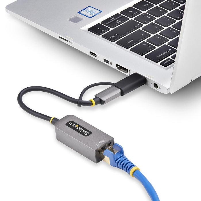 StarTech.com 2.5GbE USB-C to Ethernet Adapter with USB-A Converter, NBASE-T NIC, USB 3.0 Type-C 2.5/1G Multi Speed Network, Thunderbolt Compatible, Windows & Mac, Wired, USB Type-C, Ethernet, 5000 Mbit/s, Grey