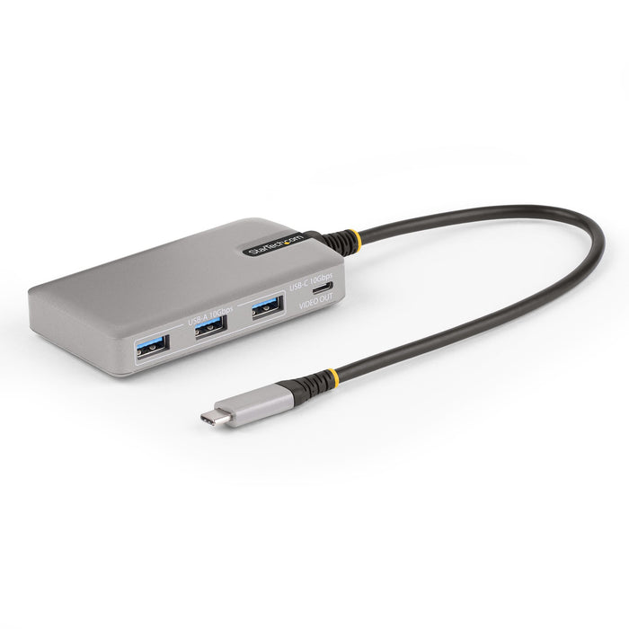 StarTech 4-Port USB-C Hub with USB-C DP Alt Mode Video Output 4K 60Hz - 3x USB-A, 1x USB Type-C, 100W Power Delivery Pass-Through, USB 3.2 10Gbps, 1ft/30cm Cable, Portable USB Hub (HB31C3A1CDPPD3)