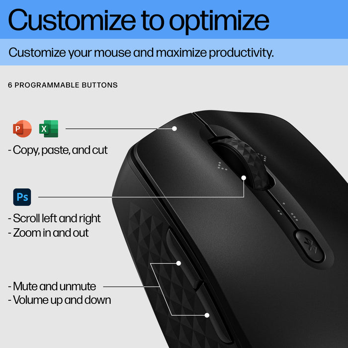 HP 425 Programmable Bluetooth Mouse, Ambidextrous, Bluetooth, 4000 DPI, Black