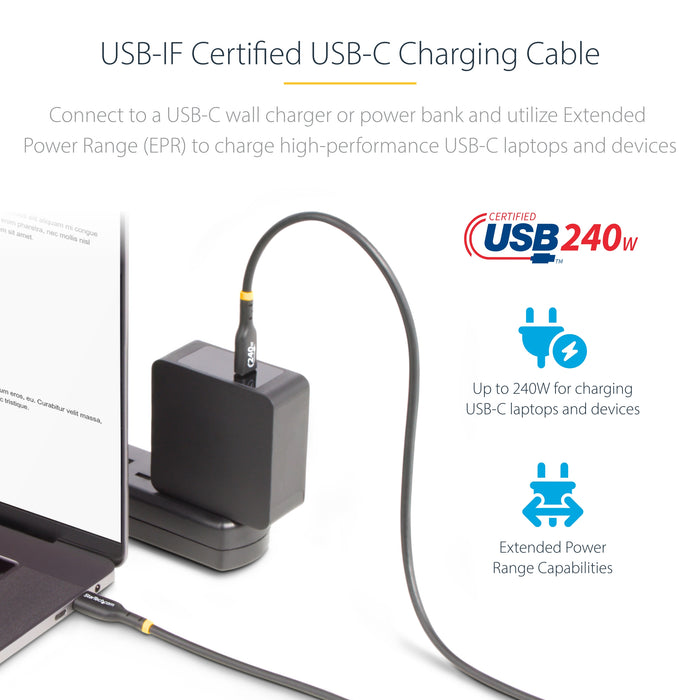 StarTech.com 3.3ft (1m) USB-C Charging Cable, Charge & Sync, 240W (5A) PD EPR, USB 2.0 Laptop Charger Cable, USB-IF Certified, TPE Jacket - Black USB C Charging Cord, 1 m, USB C, USB C, USB 2.0, 0.48 Gbit/s, Black