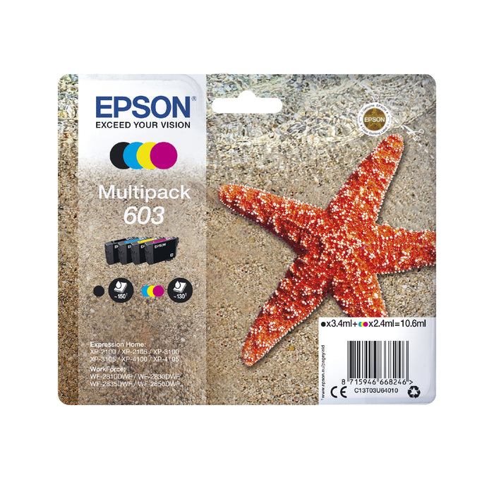 Epson Multipack 4-colours 603 Ink, Standard Yield, Black, Cyan, Magenta, Yellow, 3.4 ml, 2.4 ml, 1 pc(s), 150 pages