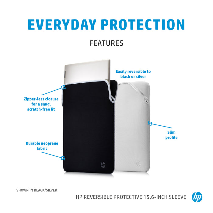 HP Reversible Protective 15.6-inch Silver Laptop Sleeve, Sleeve case, 39.6 cm (15.6"), 190 g