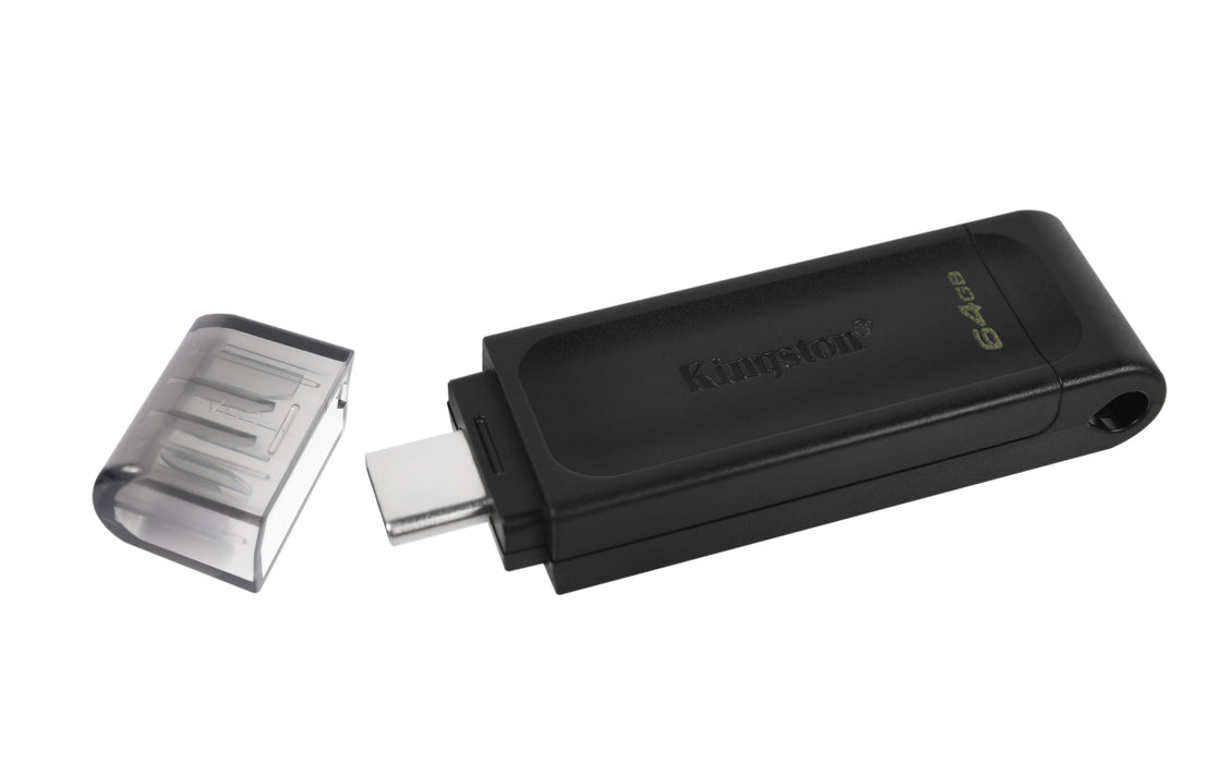 Kingston Technology DataTraveler 64GB USB-C 3.2 Gen 1 70, 64 GB, USB Type-C, 3.2 Gen 1 (3.1 Gen 1), Cap, 7 g, Black