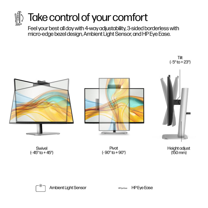 HP Series 5 Pro 23.8 inch FHD USB-C Conferencing Monitor - 524pm, 60.5 cm (23.8"), 1920 x 1080 pixels, Full HD, LCD, 5 ms, Black
