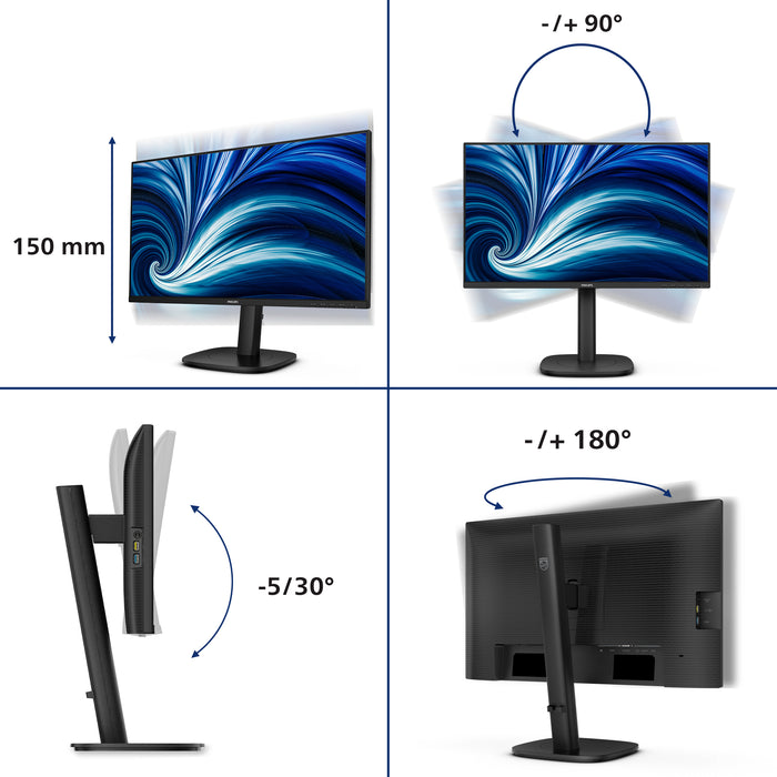 Philips 3000 series 24B2N3200J/00, 60.5 cm (23.8"), 1920 x 1080 pixels, Full HD, LCD, 4 ms, Black