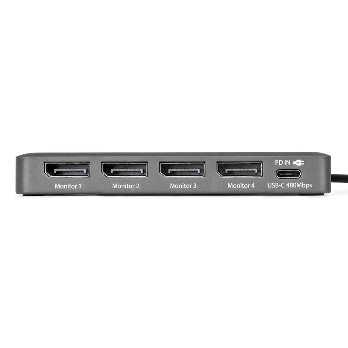 StarTech.com USB-C to Quad-Monitor Workstation Adapter, 4K 60Hz DisplayPort, 140W PD Passthrough for Laptop Charging, USB Port for Wireless Keyboard / Mouse, TAA, Wired, USB 3.2 Gen 1 (3.1 Gen 1) Type-C, 140 W, Grey, 4K Ultra HD, 3840 x 2160 pixels