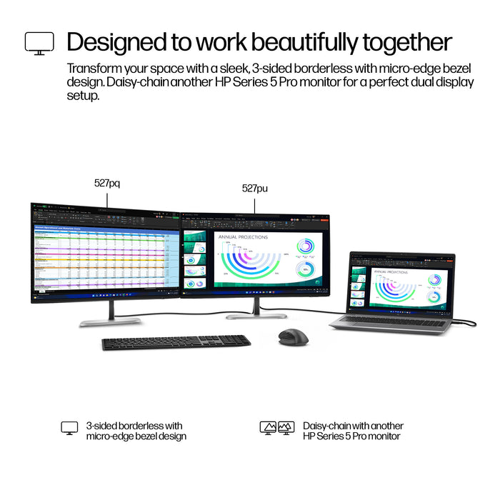 HP Series 5 Pro 27 inch QHD USB-C Monitor - 527pu, 68.6 cm (27"), 2560 x 1440 pixels, Quad HD, LCD, 5 ms, Black