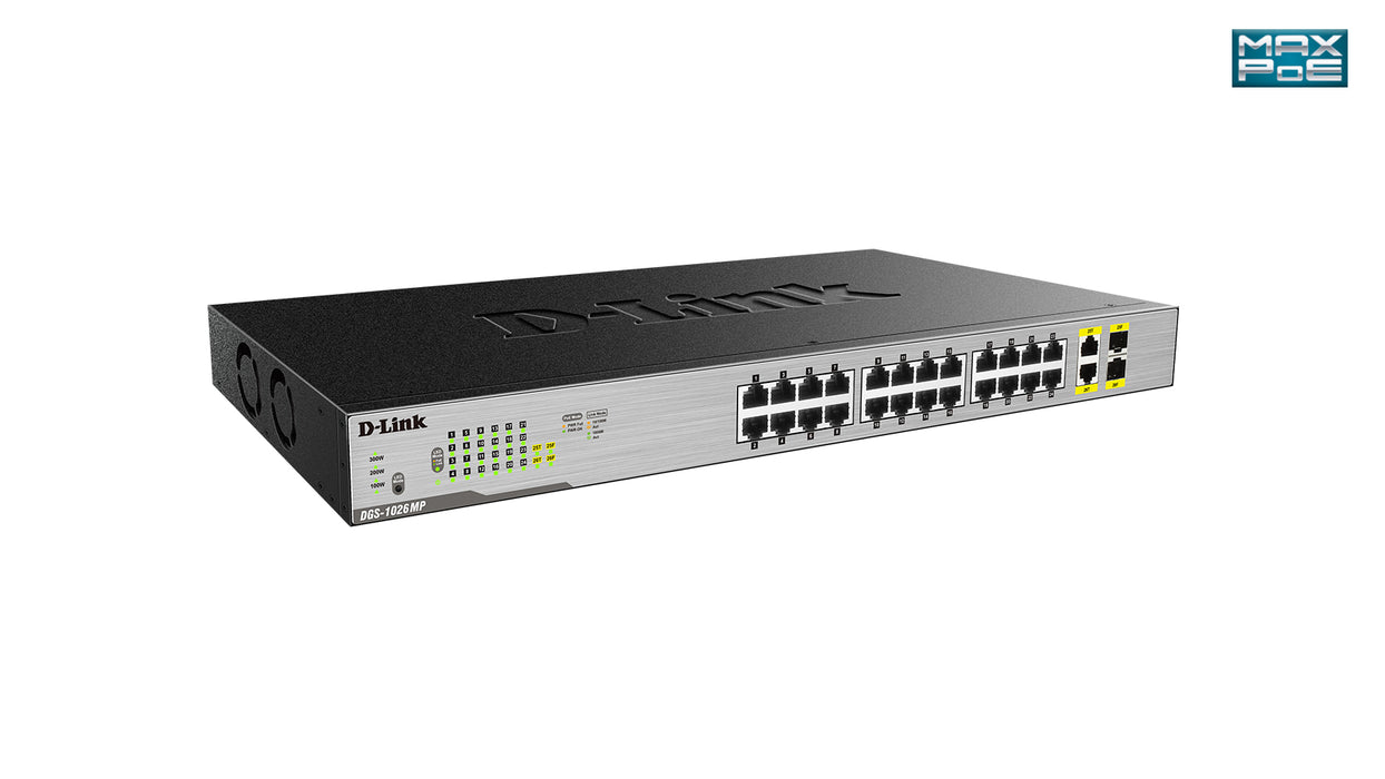 D-Link 24-Port Desktop Gigabit Unmanaged PoE Switch with 2 x 100/1000Mbps Combo Ports, Unmanaged, Gigabit Ethernet (10/100/1000), Power over Ethernet (PoE), Rack mounting