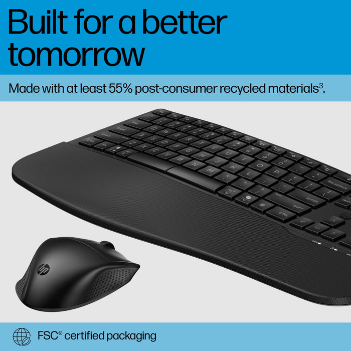 HP 685 Comfort Dual-Mode Keyboard and Mouse Combo, Full-size (100%), Wireless, RF Wireless + Bluetooth, Black, Mouse included