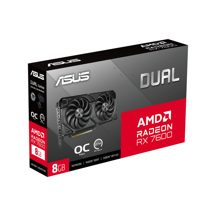 ASUS Dual -RX7600-O8G-EVO, Radeon RX 7600, 8 GB, GDDR6, 128 bit, 7680 x 4320 pixels, PCI Express 4.0