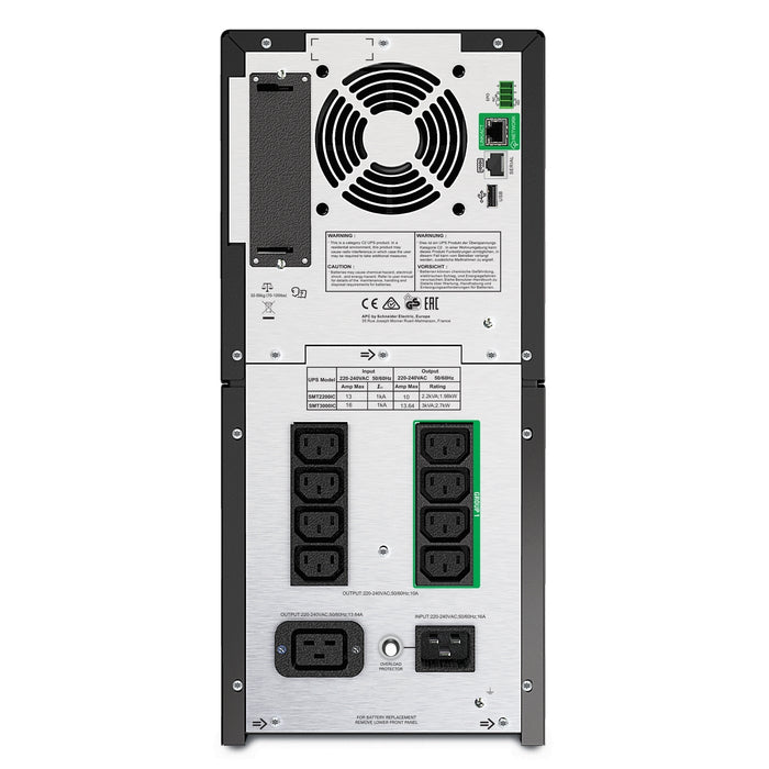 APC Smart-UPS SMT3000IC - 8x C13, 1x C19, USB, SmartConnect, 3000VA, Line-Interactive, 3 kVA, 2700 W, Sine, 151 V, 302 V