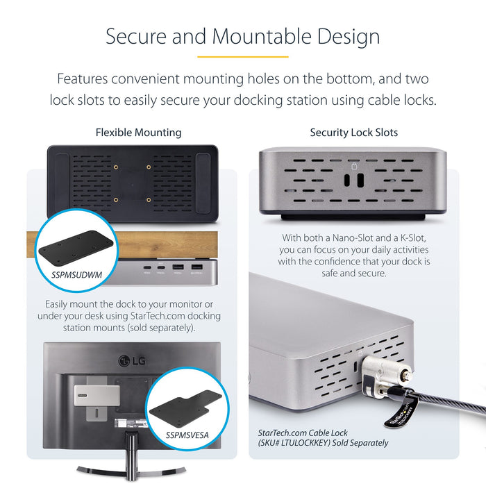 StarTech.com Dual-Monitor USB4 Docking Station, Dual 4K 120Hz or Single 8K 60Hz HDMI, 100W Laptop Charging, 2.5GbE, USB-C Multi-Monitor Dock, Driverless, Wired, USB4, 100 W, 10,100,1000,2500 Mbit/s, Silver, 40 Gbit/s