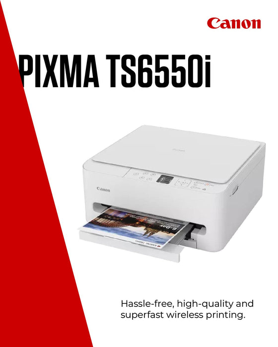 Canon PIXMA TS6550i, Inkjet, Colour printing, 1200 x 1200 DPI, A4, Direct printing, White