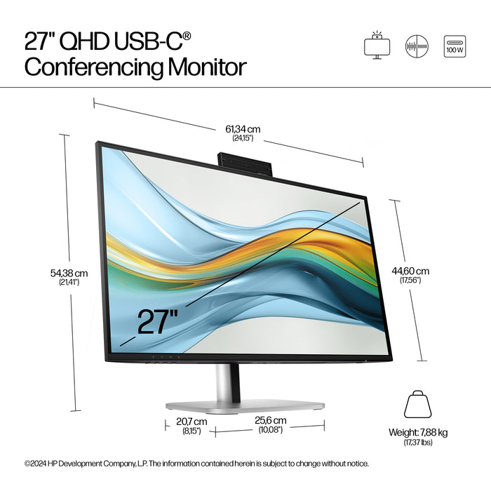 HP Series 5 Pro 27 inch QHD USB-C Conferencing Monitor - 527pm, 68.6 cm (27"), 2560 x 1440 pixels, Quad HD, LCD, 5 ms, Black