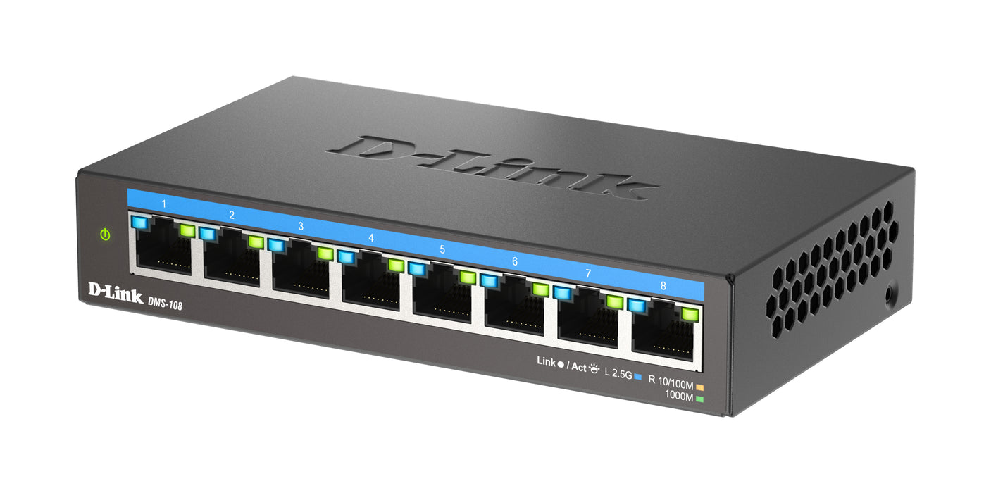 D-Link 8-Port Multi-Gigabit Unmanaged Switch, Unmanaged, 2.5G Ethernet (100/1000/2500), Desktop