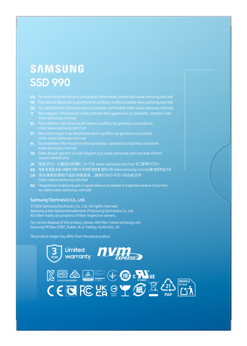 Samsung 990 SSD PCIe 4.0x4 NVMe M.2, 2 TB, M.2, 7250 MB/s