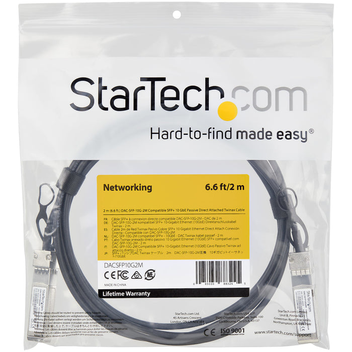 StarTech.com Dell EMC DAC-SFP-10G-2M Compatible 2m 10G SFP+ to SFP+ Direct Attach Cable Twinax - 10GbE SFP+ Copper DAC 10 Gbps Low Power Passive Mini GBIC/Transceiver Module DAC, 2 m, SFP+, SFP+
