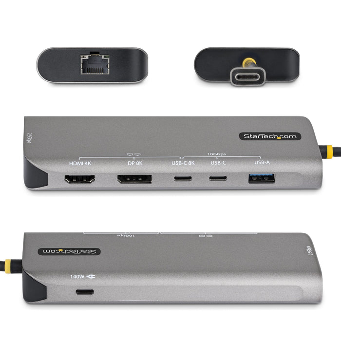StarTech.com USB4 Multiport Adapter, Driverless Dual-4K for macOS and Windows, 140W Power Delivery Charging, 3-Port 10Gbps Hub, 2.5GbE, Mini Dock, Wired, USB4, 140 W, 10,100,1000,2500 Mbit/s, Grey, 40 Gbit/s