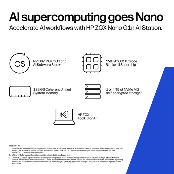 HP ZGX Nano G1n AI, GB10, 128 GB, LPDDR5x-SDRAM, 1 TB, SSD, Linux